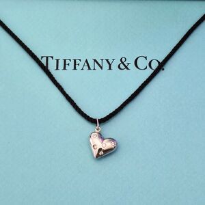 RARE Tiffany & Co. Etoile 5 Diamond Heart Pendant Black Silk Cord Necklace